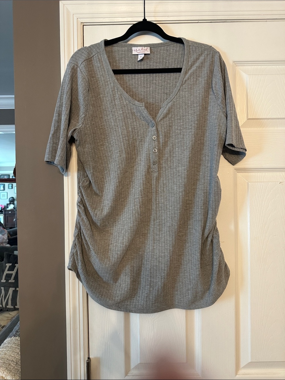 Ingrid & Isabel Heather Gray Ribbed Henley Maternity Tee